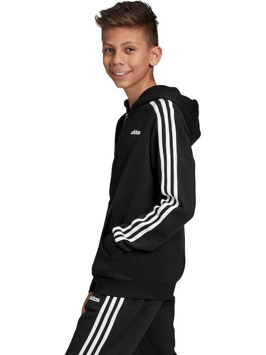 Athletic Kids Sweatshirt Cardigan Cotton with Hood Black Essentials 3-Stripes