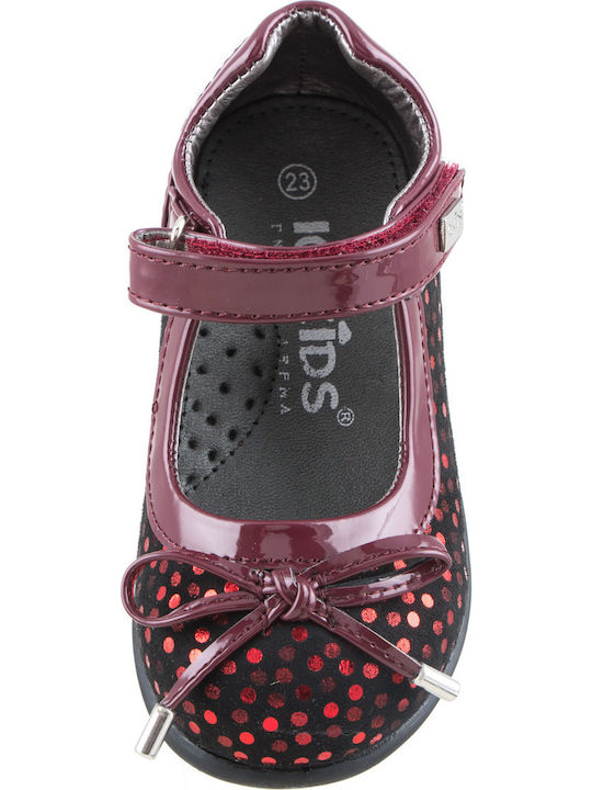 Kids Suede Ballerinas with Hoop & Loop Closure Burgundy