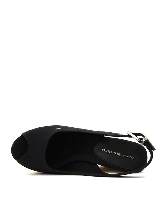 Iconic Elena Sling Back Καλοκαιρινές Γυναικείες Πλατφόρμες Μαύρες