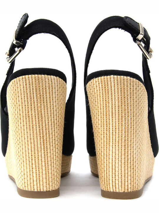 Iconic Elena Sling Back Καλοκαιρινές Γυναικείες Πλατφόρμες Μαύρες