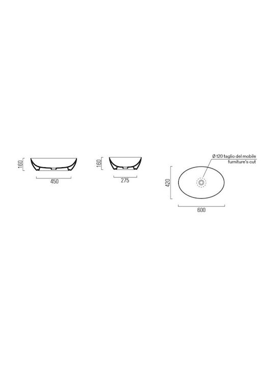 GSI Pura Επικαθήμενος Νιπτήρας Πορσελάνης 60x42x16cm Λευκός