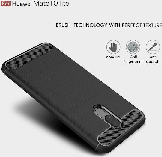 Hurtel Carbon Fiber Brushed Back Cover Σιλικόνης Μαύρο (Huawei Mate 10 Lite)