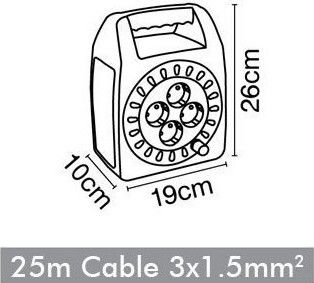 VK Lighting Closed Type Extension Reel Cord 3 x 1.5mm²/25m Black