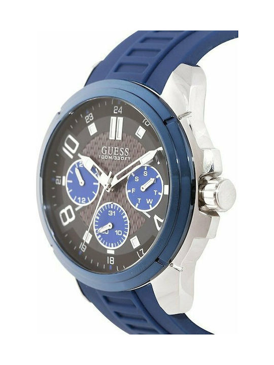 Guess Watch Chronograph Battery with Blue Rubber Strap W1050G1