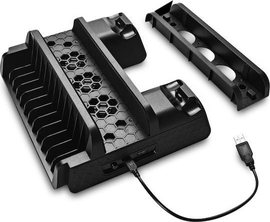 Dobe Cooling Fan Game Storage Slots Game Controller Cha Stație de încărcare pentru 2 controllere PS4 Negru