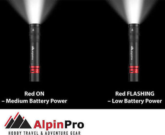 Alpin Wiederaufladbar Taschenlampe LED IPX6 mit maximaler Helligkeit 1000lm TM-04R Schwarz