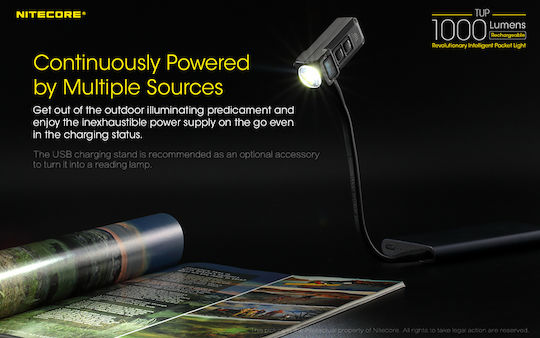 NiteCore Rechargeable Keychain Flashlight LED IP54 with Maximum Brightness 1000lm Tup Embedded Gray
