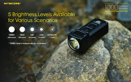 NiteCore Rechargeable Keychain Flashlight LED IP54 with Maximum Brightness 1000lm Tup Embedded Gray