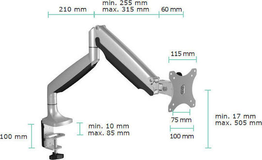 Icy Box Suport Birou Monitor până la 32" cu Braț Argintie (IB-MS503-T)