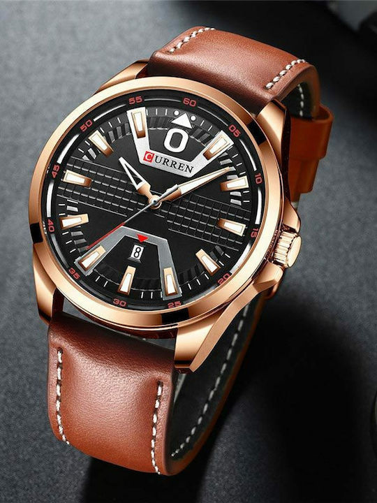 Curren Ανδρικό Ρολόι 47mm Μπαταρίας με Δερμάτινο Λουράκι Black/Brown