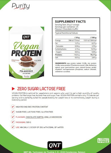 QNT Vegan Protein Χωρίς Γλουτένη & Λακτόζη με Γεύση Vanilla Macaroon 500gr
