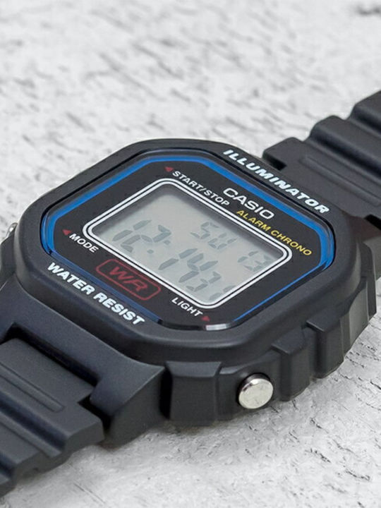 Casio Дигитален Мъжки Часовник 30мм На Батерия с Черна Каучукена Каишка