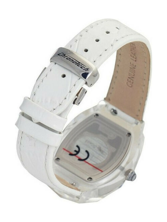 Chronotech Watch Battery with White Leather Strap CT7888M-09