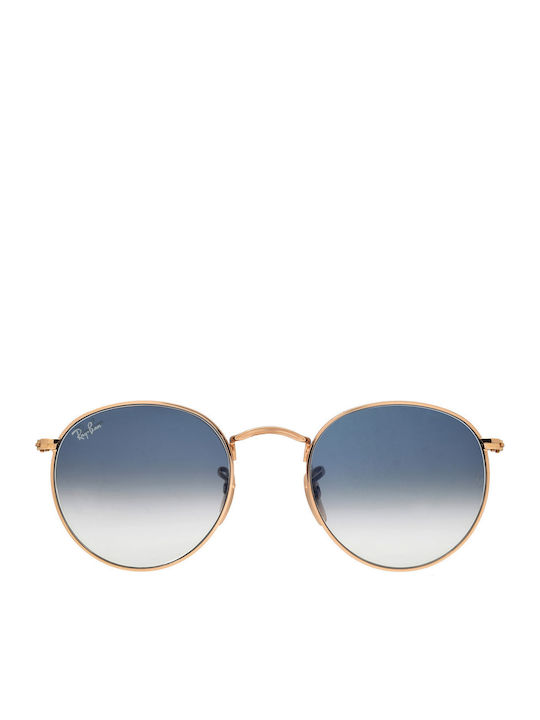 Ray Ban Round Metal Unisex Sunglasses With Gold Metallic Frame And Blue Gradient Lens RB3447N 001/3F