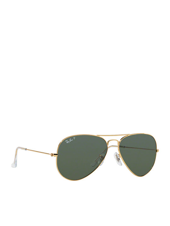 Ray Ban Aviator Unisex Sunglasses with Gold Metal Frame and Green Polarized Lens RB3025 001/58