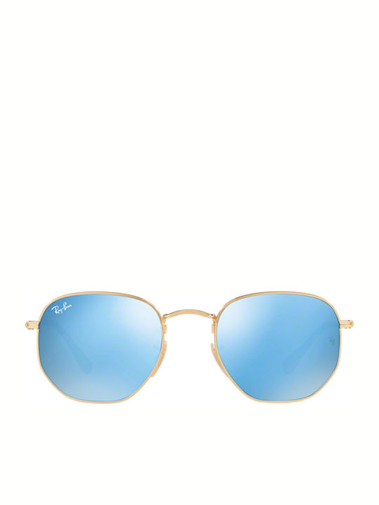 Ray Ban Hexagonal Ochelari de soare Χρυσά cu Cadru & Albastru deschis Lentilă