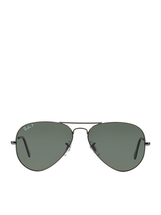 Ray Ban Aviator Unisex Sunglasses with Silver Metal Frame and Green Polarized Lens RB3025 004/58