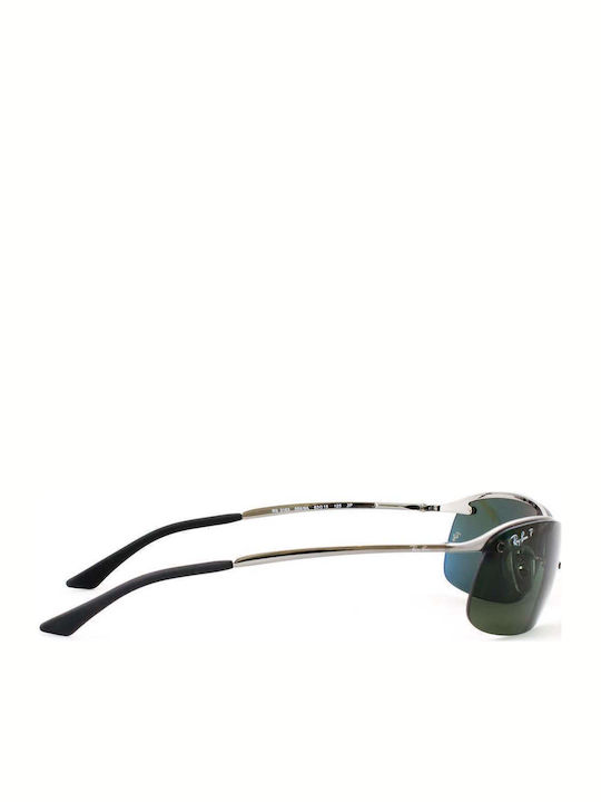 Ray Ban Unisex Sunglasses with Silver Metal Frame and Green Polarized Lens RB3183 004/9A