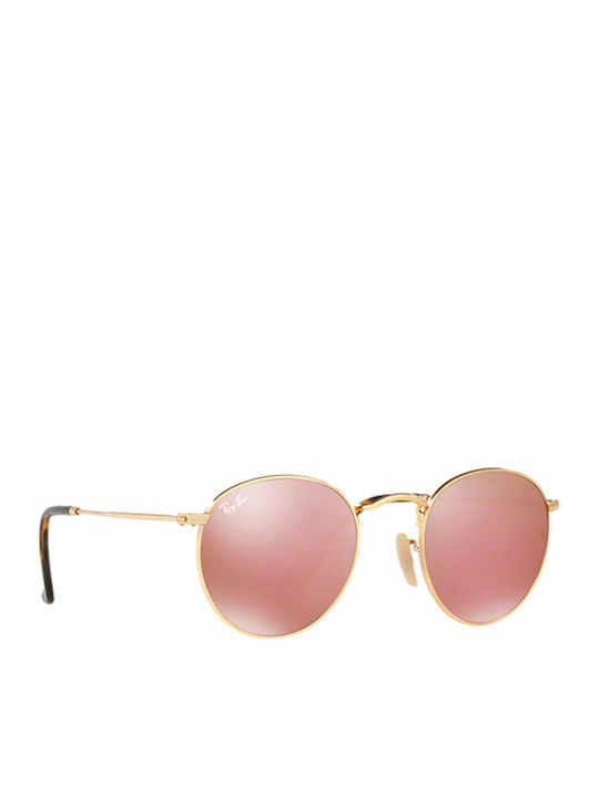 Ray Ban Round Metal Unisex Sunglasses with Gold Metal Frame and Pink Mirror Lens RB3447N 001/Z2