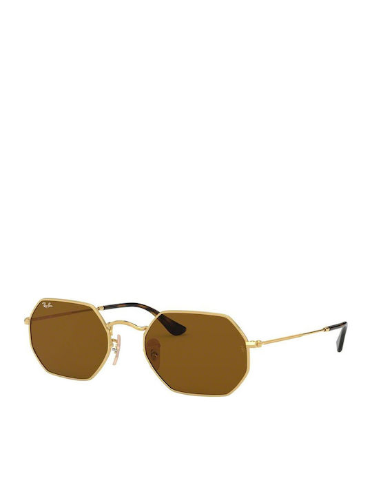 Ray Ban Octagonal Sunglasses with Gold Metal Frame and Brown Lens RB3556N 001/33