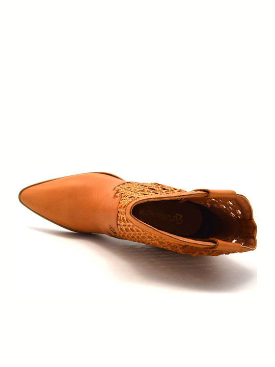 Leather Women's Chelsea Boots with High Heel Tabac Brown