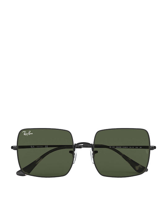 Ray Ban Square Women's Sunglasses with Black Metal Frame and Green Lenses RB1971 9148/31