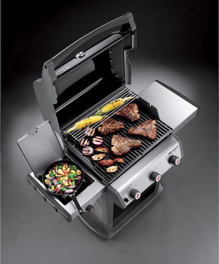 Weber Spirit E-320 Original Black GBS Ψησταριά Υγραερίου Μαντεμένιας Σχάρας 60x44εκ. με 3 Εστίες και Πλαϊνό Μάτι
