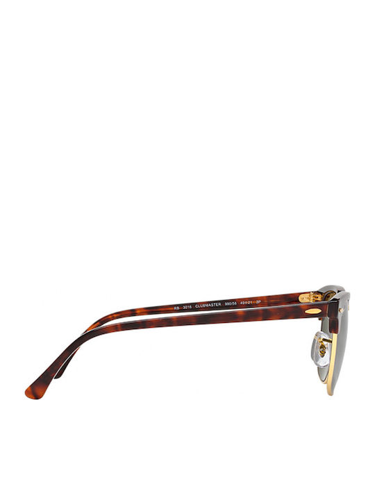 Ray Ban Clubmaster Unisex Sunglasses with Brown Tartaruga Plastic Frame and Green Polarized Lens RB3016 990/58