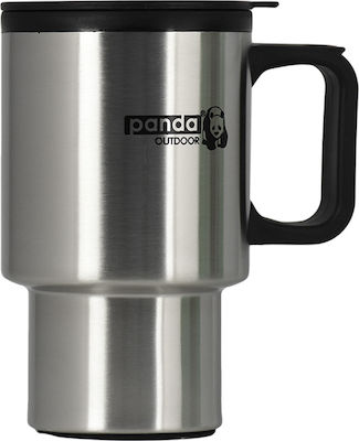 Panda Κύπελλο Αυτοκινήτου (Εσωτερικά Πλαστικό Glass Thermos Stainless Steel Silver 450ml with Mouthpiece and Handle 24333