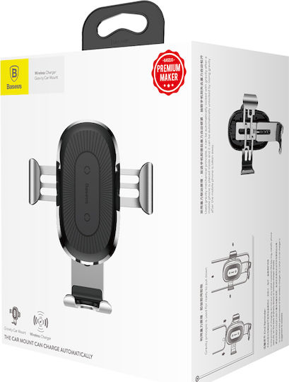 Baseus Gravity Car Mobile Mount with Adjustable Hooks and Wireless Charging Silver