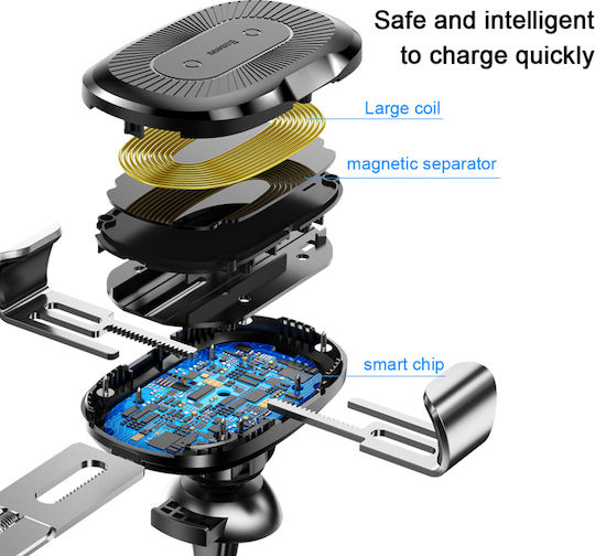 Baseus Gravity Car Mobile Mount with Adjustable Hooks and Wireless Charging Silver