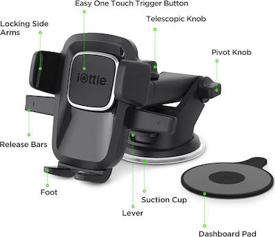 iOttie Βάση Κινητού Αυτοκινήτου Easy One Touch 4 Dash & Windshield Mount με Ρυθμιζόμενο Βραχίονα
