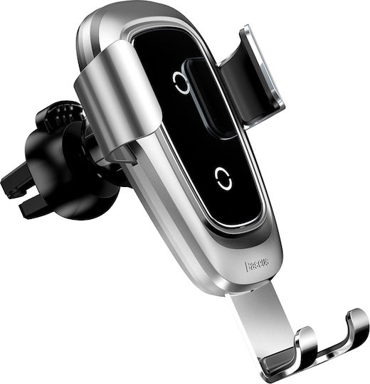 Baseus Metal Wireless Charger Gravity Car Mobile & Tablet Mount 4 to 6.5 Inches with Adjustable Hooks Silver