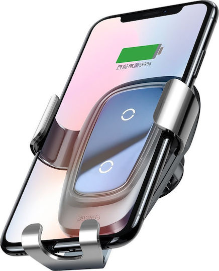 Baseus Metal Wireless Charger Gravity Car Mobile & Tablet Mount 4 to 6.5 Inches with Adjustable Hooks Silver
