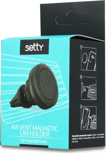 Setty Magnetic Air Vent Holder Поставка за Мобилен Телефон за Кола с магнит Черно