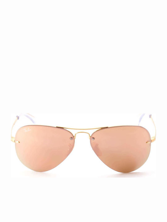 Ray Ban Highstreet Unisex Sonnenbrille mit Gold Metall Gestell und Orange Spiegel Linse