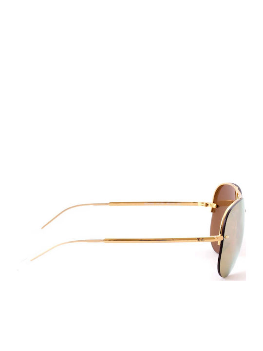 Ray Ban Highstreet Unisex Sonnenbrille mit Gold Metall Gestell und Orange Spiegel Linse