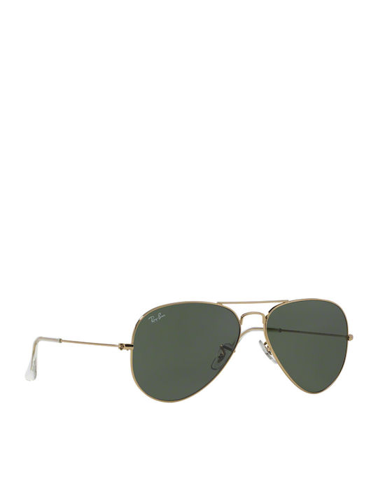 Ray Ban Aviator Unisex Sunglasses with Gold Metal Frame and Green Lens RB3025 001