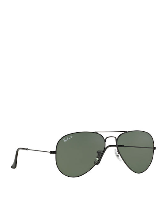 Ray Ban Aviator Unisex Sunglasses with Black Metal Frame and Green Polarized Lens RB3025 002/58