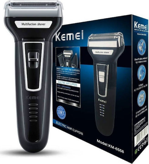 Kemei KM-6558 Ξυριστική Μηχανή Προσώπου Απλές Μπαταρίες / Επαναφορτιζόμενη