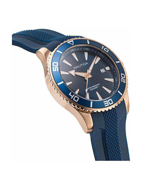 Nautica Pacific Beach Watch Battery with Blue Rubber Strap