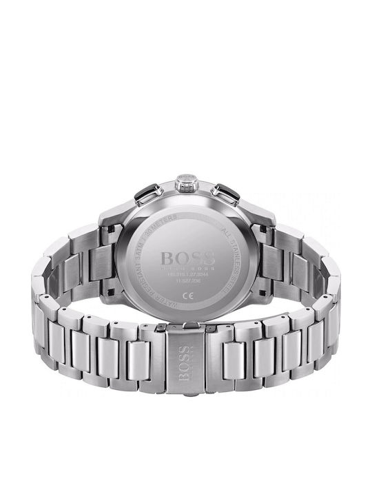 Boss Peak Ανδρικό Ρολόι 44mm Χρονογράφος Μπαταρίας με Ασημί Μεταλλικό Μπρασελέ