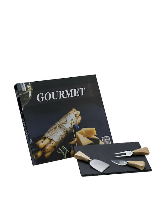 HFA Stone Cheese Serving Platter with Knives & Fork 24x18cm 4pcs