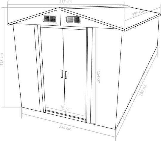 Metallic Garden Shed Galvanized Anthracite with Air Vents M2.57xW2.98xH1.78m