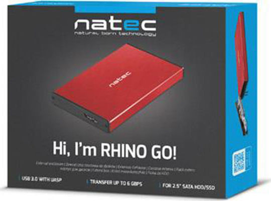 Natec Rhino Go Case for Hard Drive 2.5" SATA III with Connection USB 3.0 Red