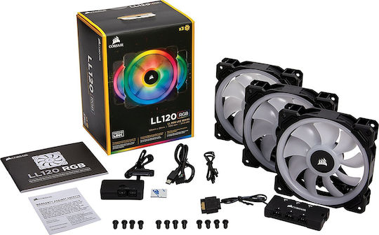 Corsair LL120 RGB Dual Light Loop with Lighting Node PRO Case Fan (1500rpm / 43.25cfm) με Σύνδεση 4-Pin PWM 3τμχ