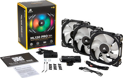Corsair ML120 Pro RGB Case Fan (1600rpm / 47.3cfm) με Σύνδεση 4-Pin PWM 3τμχ