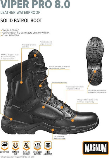 Magnum Στρατιωτικά Αρβύλα Viper Pro 8.0 Leather WP Δερμάτινα Μαύρα M800680-021