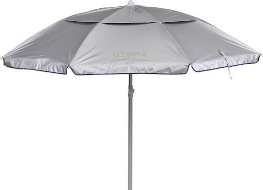 Summer Club Utopia Folding Beach Umbrella Aluminum Diameter 2.25m with UV Protection and Air Vent Silver
