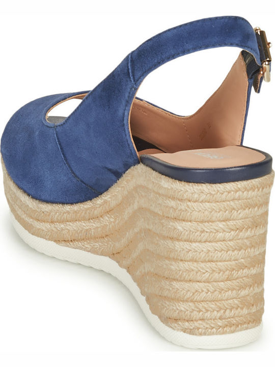 D Ponza Women's Suede Peep Toe Platforms Blue